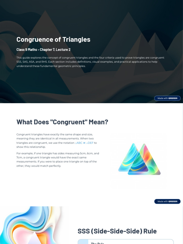 Lecture 2 Congruence of Triangles | PDF | Triangle Geometry ...