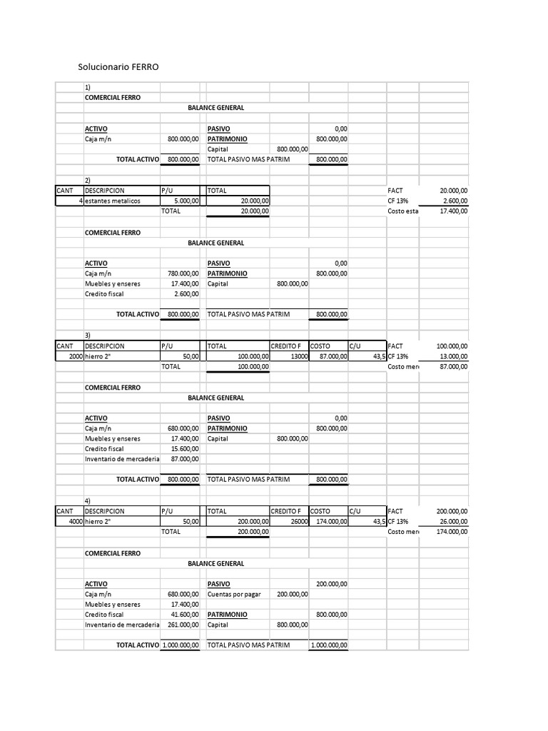 Balance General y Estado de Resultados Comercial Ferro | PDF | Hoja de ...
