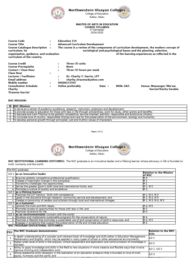 Advanced Curriculum Development Syllabus | PDF | Curriculum | Lesson Plan