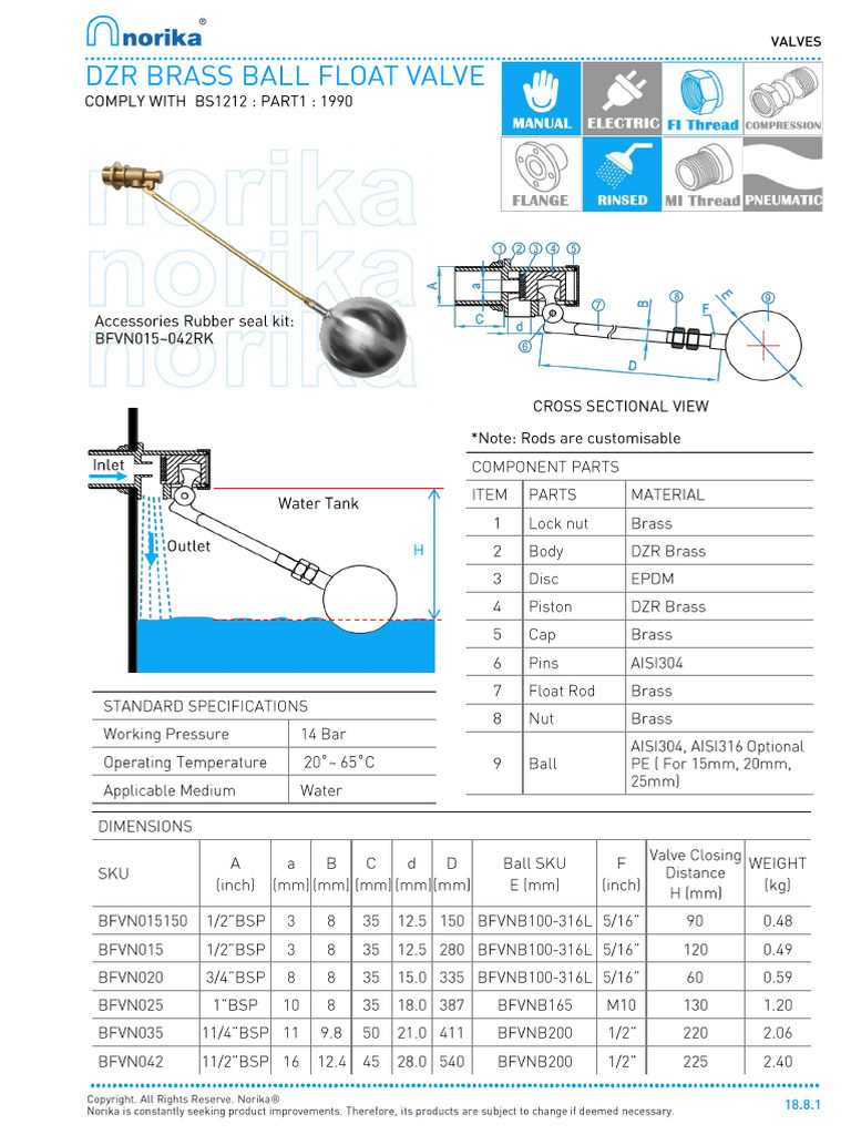 Brass Float Valve Specifications | PDF | Pipe (Fluid Conveyance ...