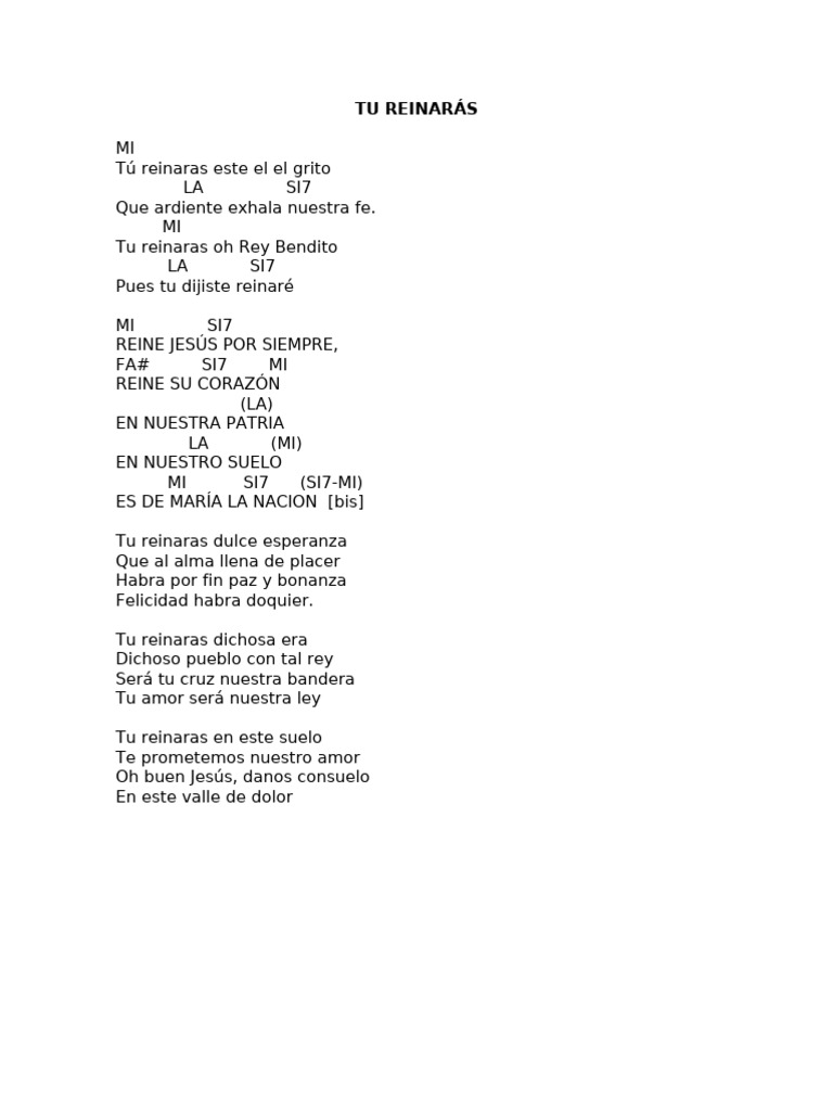 Tu Reinarás Acordes Pdf