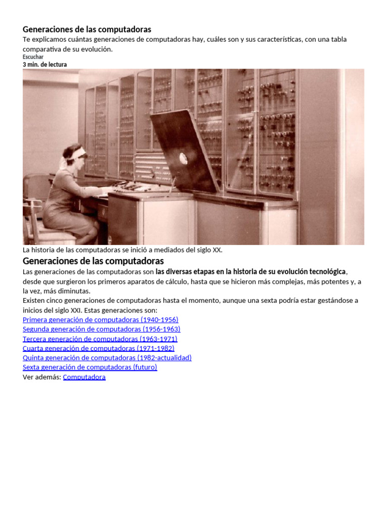 Evolución de las Generaciones de Computadoras | PDF | Circuito ...