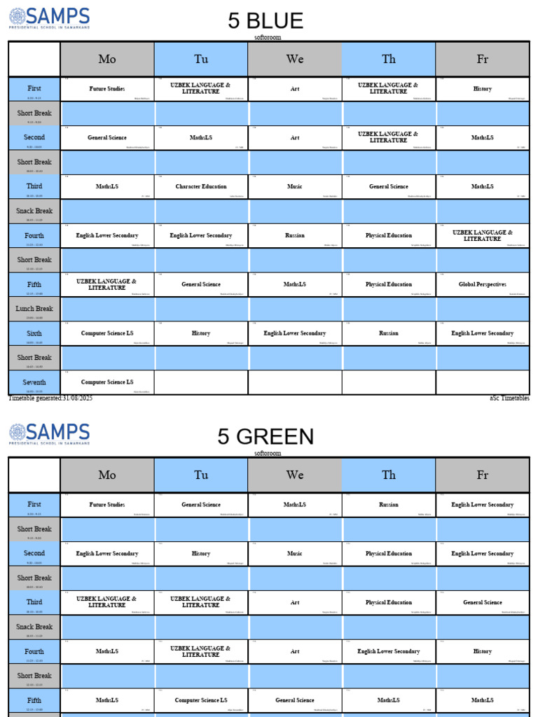 Time Table Students 2025-2026 | PDF | Physical Sciences