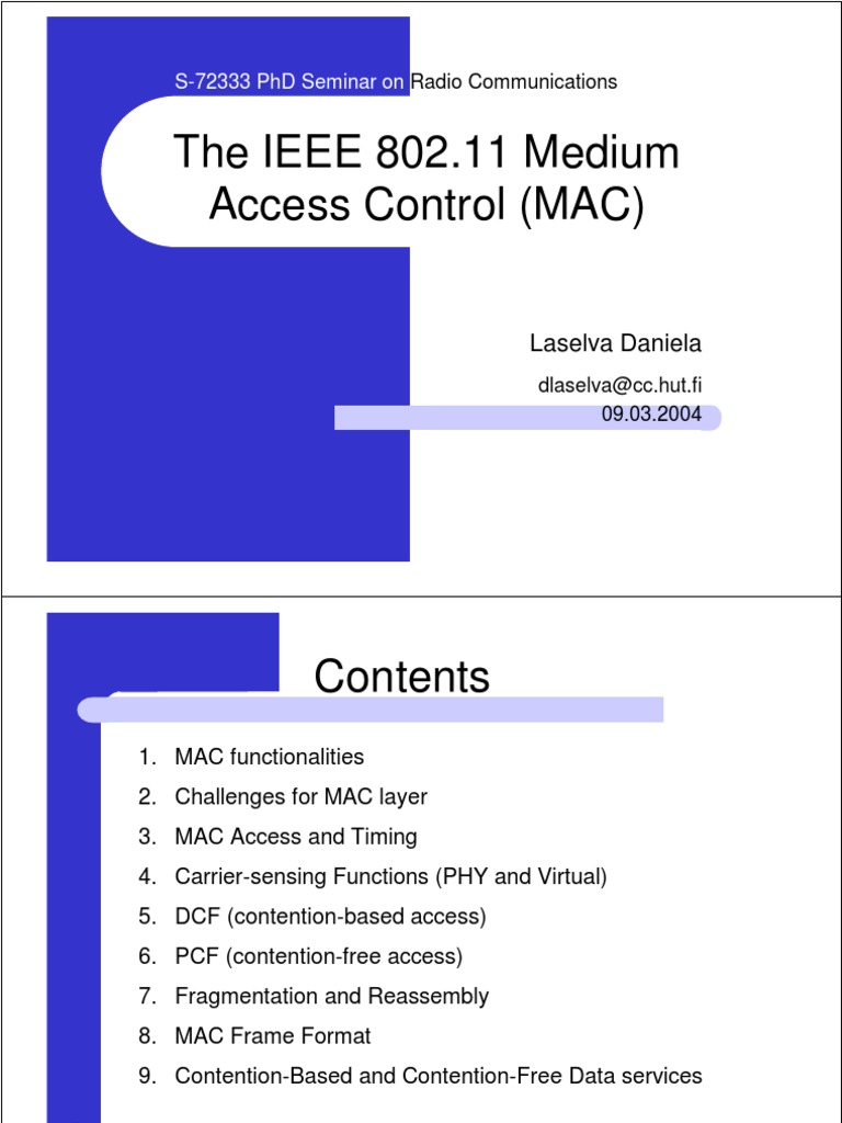 The IEEE 802.11 MAC - by Laselva D | PDF | Ieee 802.11 | Transmission ...
