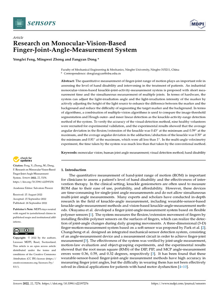 Monocular Vision Finger Joint Measurement | PDF | Anatomical Terms Of ...