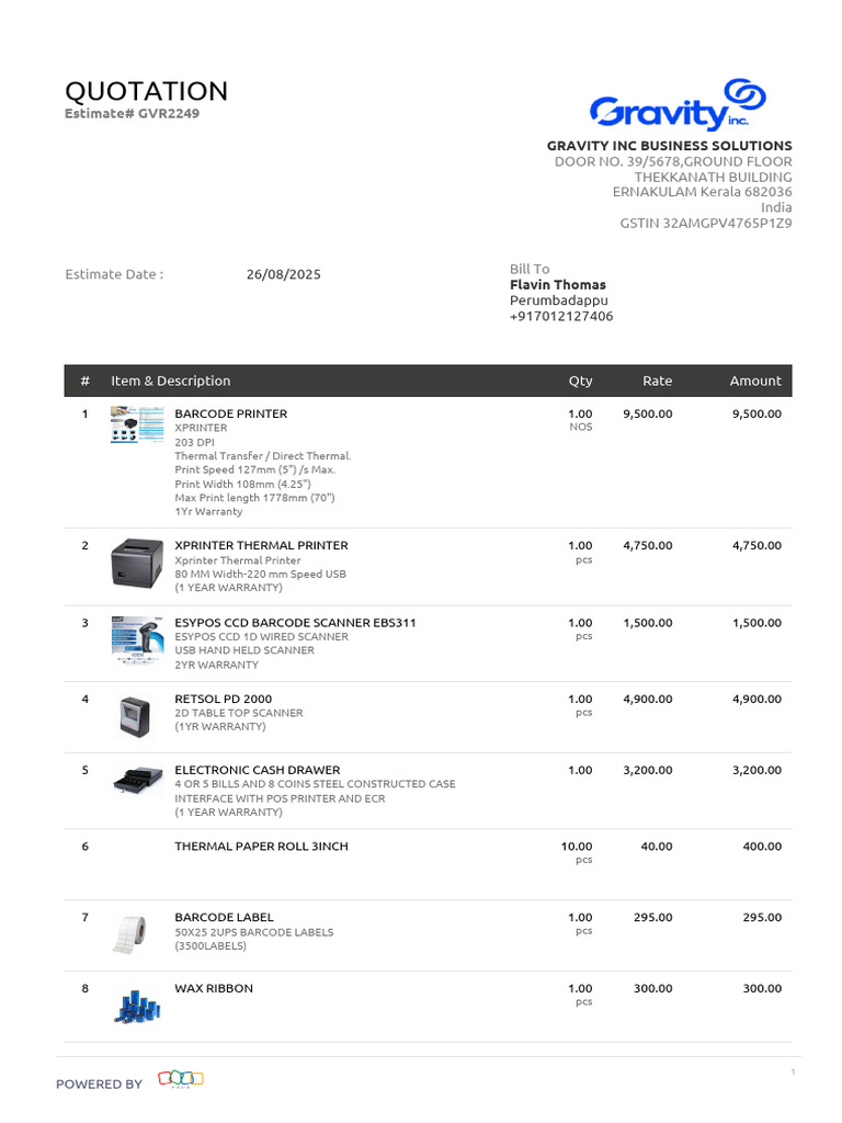 Quotation for Barcode and POS Equipment | PDF | Printer (Computing ...