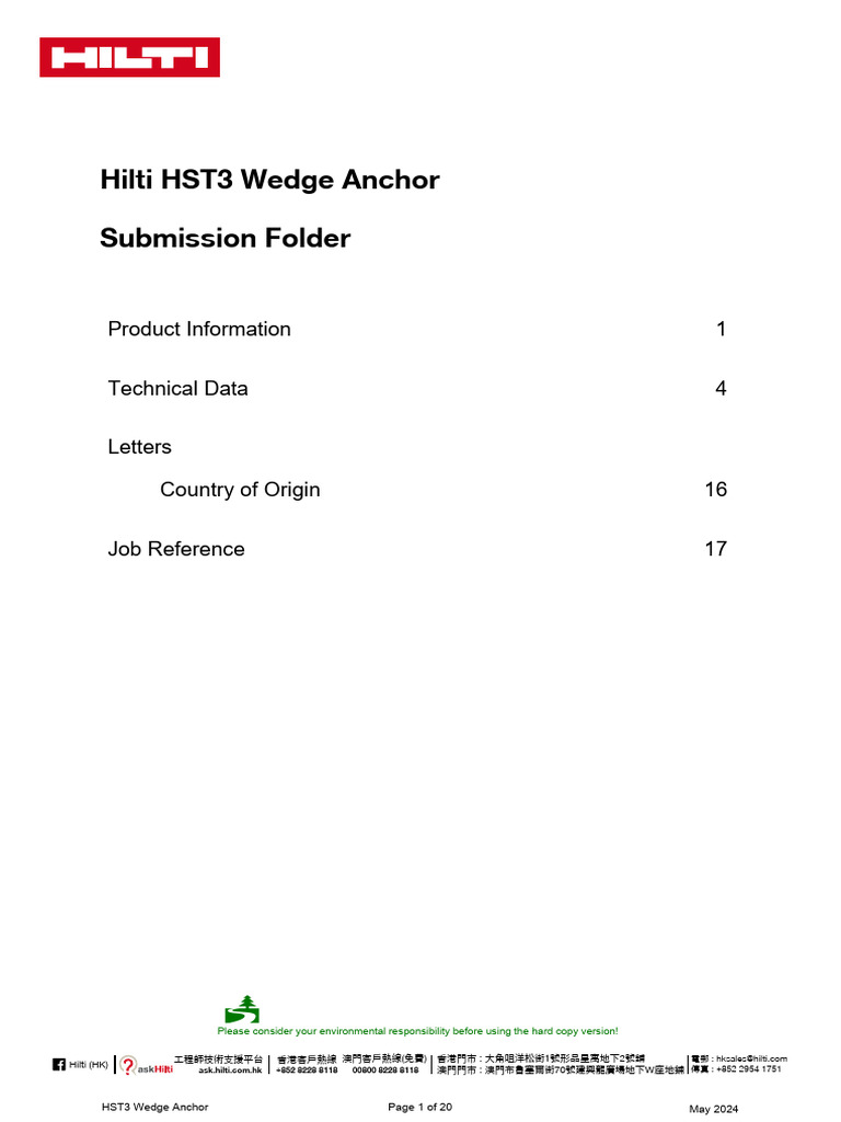 Hilti HST3 Wedge Anchor Overview | PDF | Nut (Hardware) | Mechanical ...