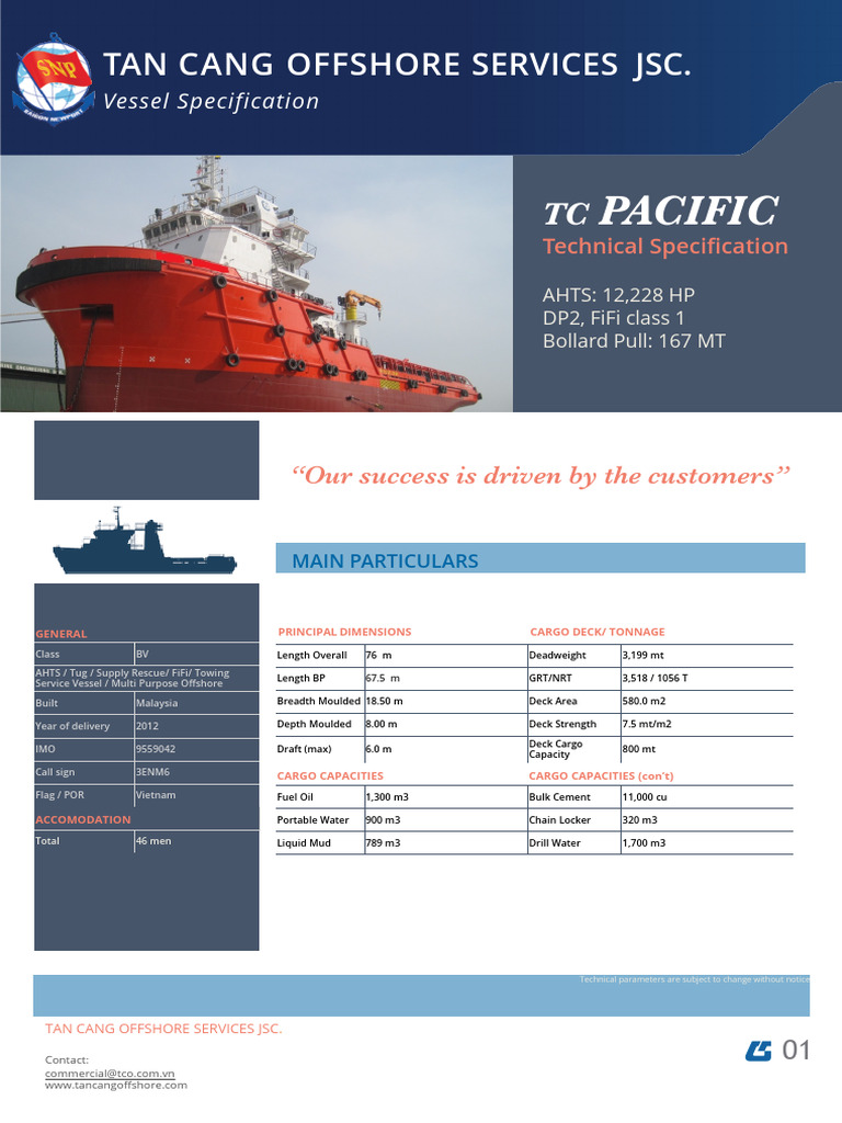 AHTS Vessel Specifications: TC Pacific | PDF | Anchor | Engines