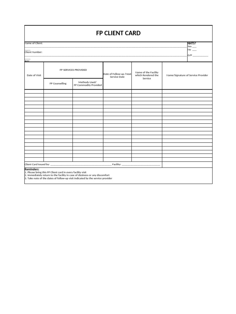 FP Client Card Template | PDF