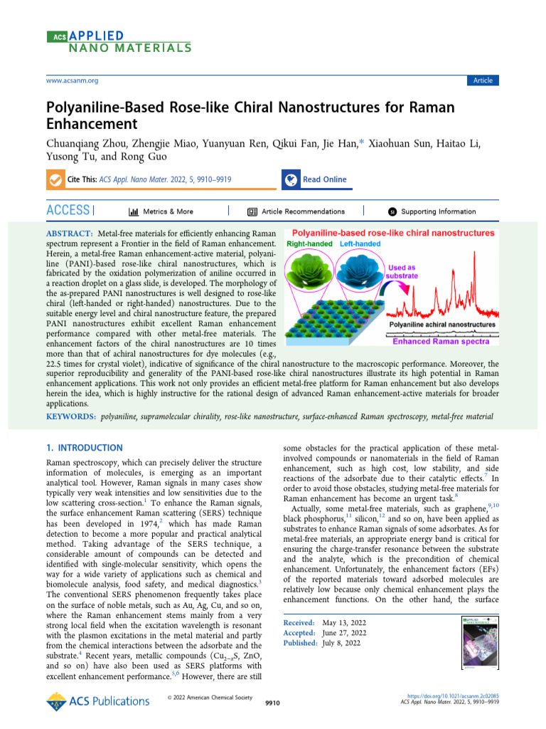 Polyaniline-Based Rose-Like Chiral Nanostructures For Raman Enhancement ...