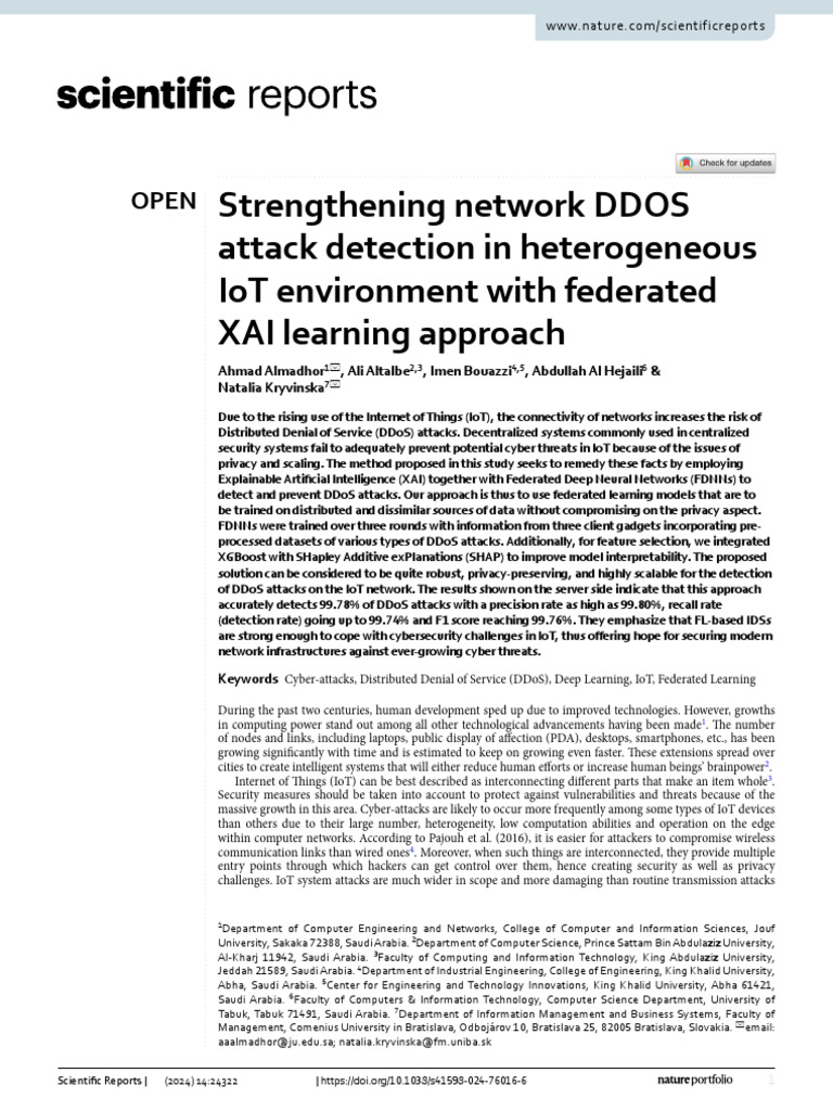 DDoS Detection in IoT via Federated XAI | PDF | Deep Learning ...