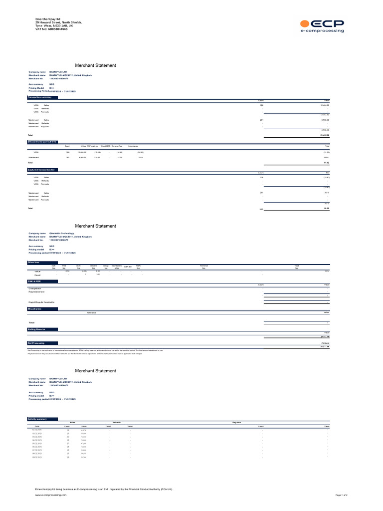 Merchant Statement Overview for DANNYYLS | PDF | Visa Inc. | Master Card