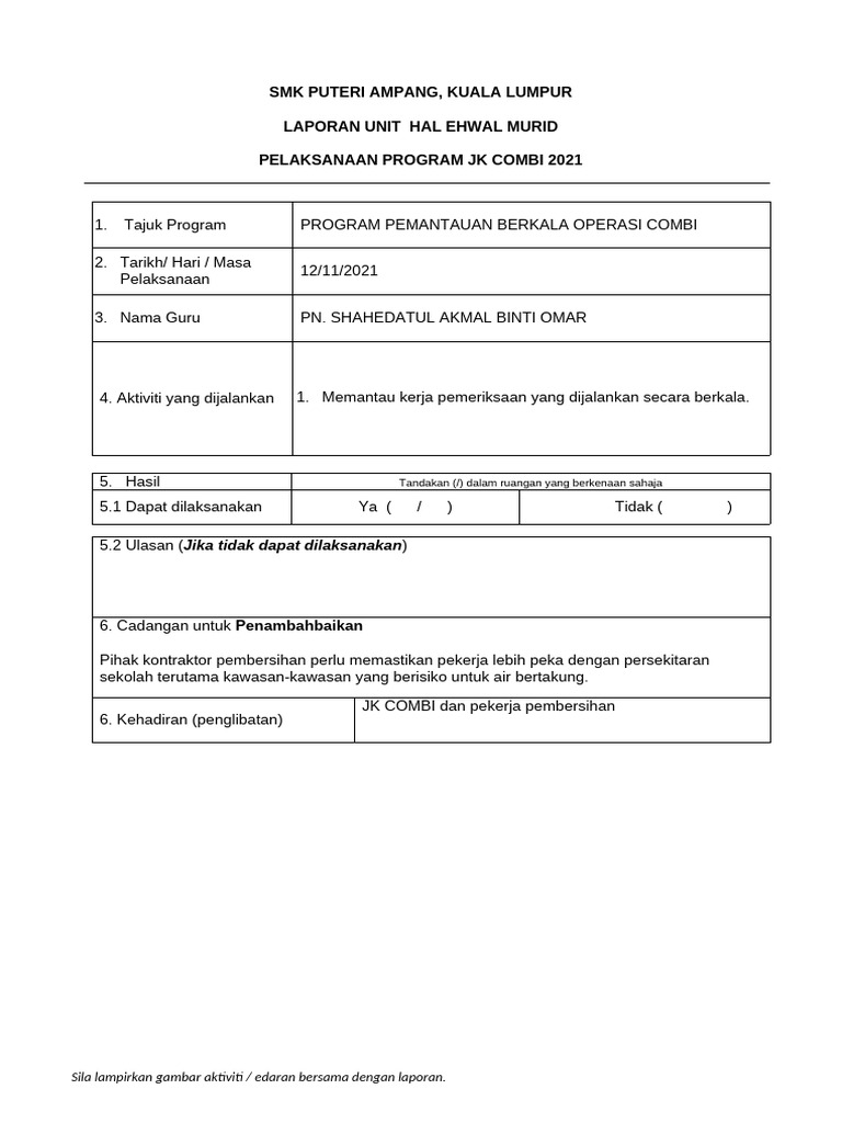 Laporan Program JK COMBI 2021 | PDF