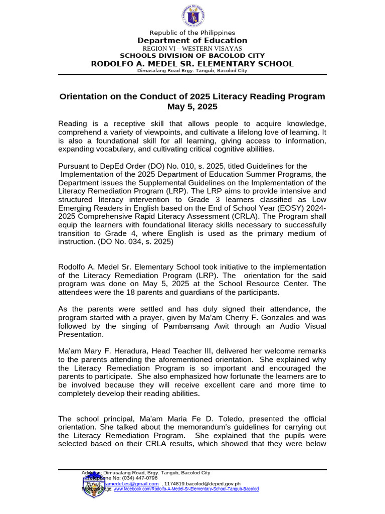 Literacy Remediation Program Orientation | PDF | Literacy | Learning ...