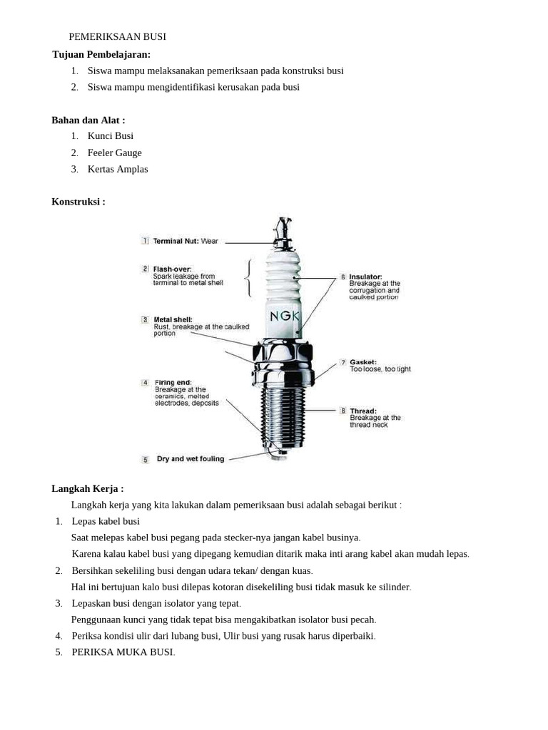 Jobsheet Pemeriksaan Busi | PDF