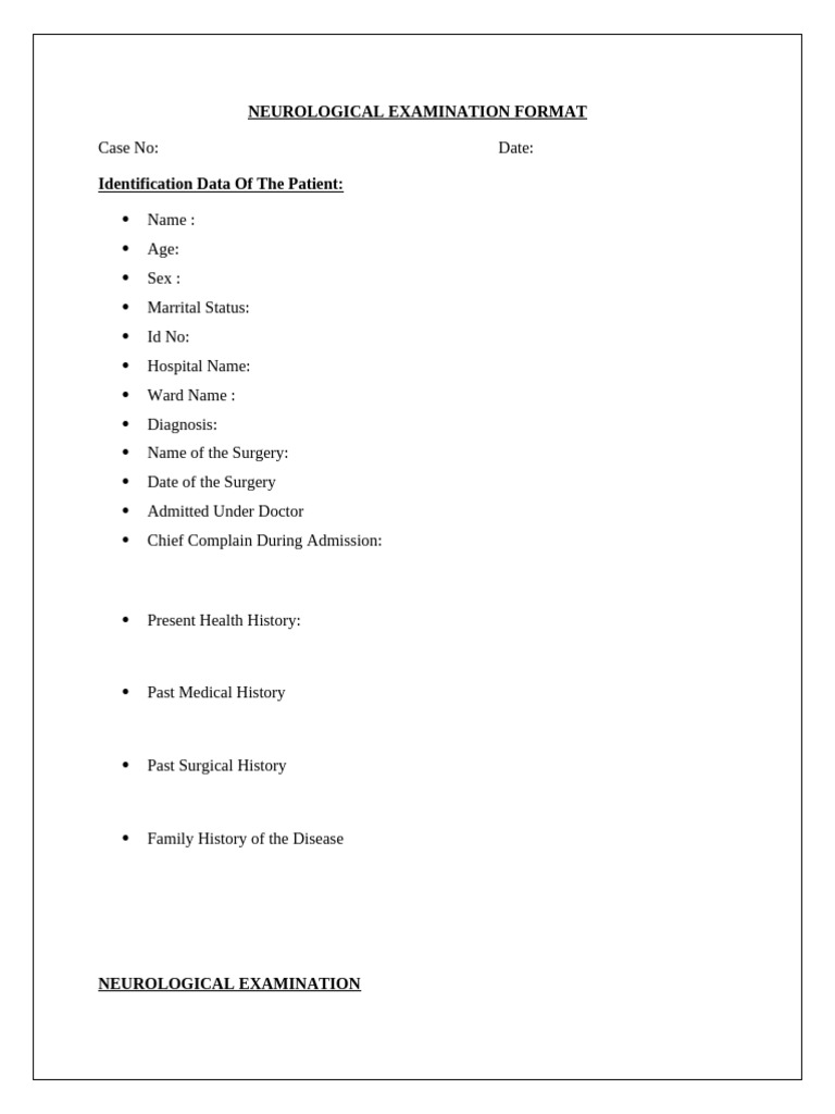 Neurological Assessment Format | PDF | Coma | Neuroscience