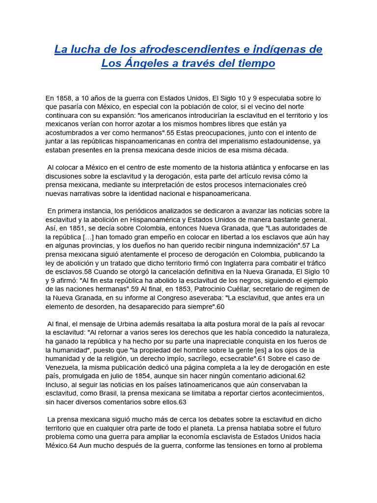 Lucha de Afrodescendientes e Indígenas en LA | PDF | Esclavitud ...