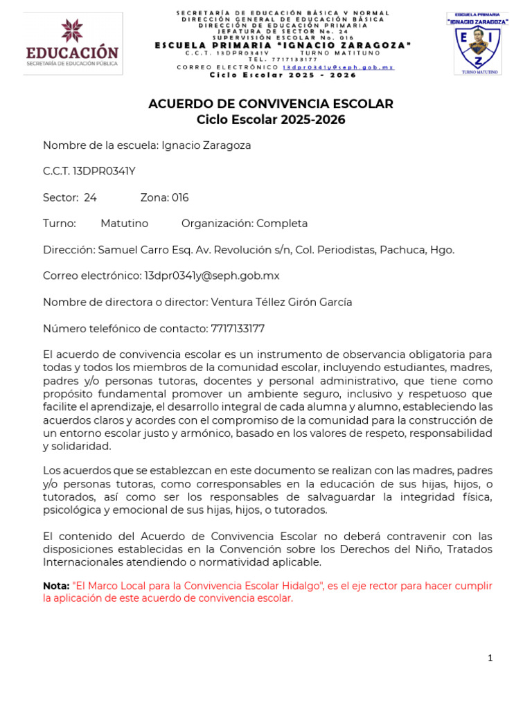 Acuerdo de Convivencia Escolar 2025-2026 | PDF | Escuelas | Violencia