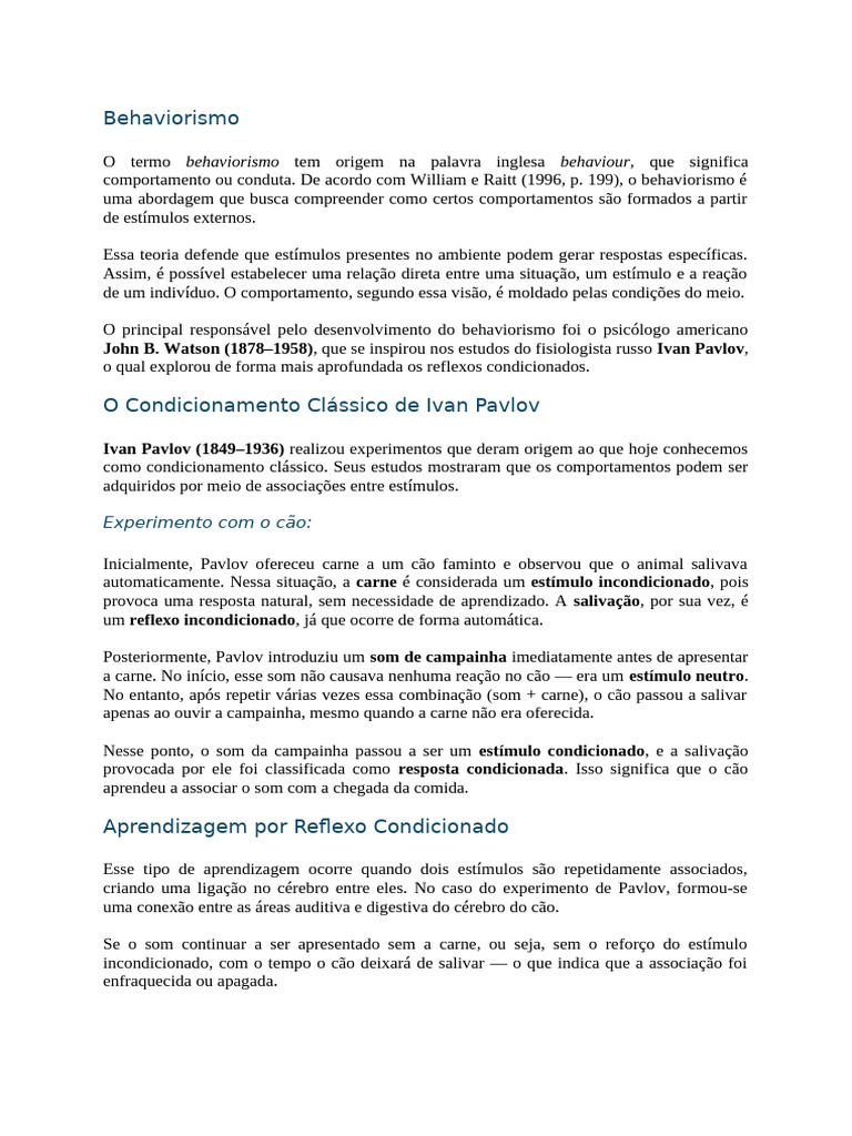 teoria behaviorista | PDF | Condicionamento clássico | Aprendizado