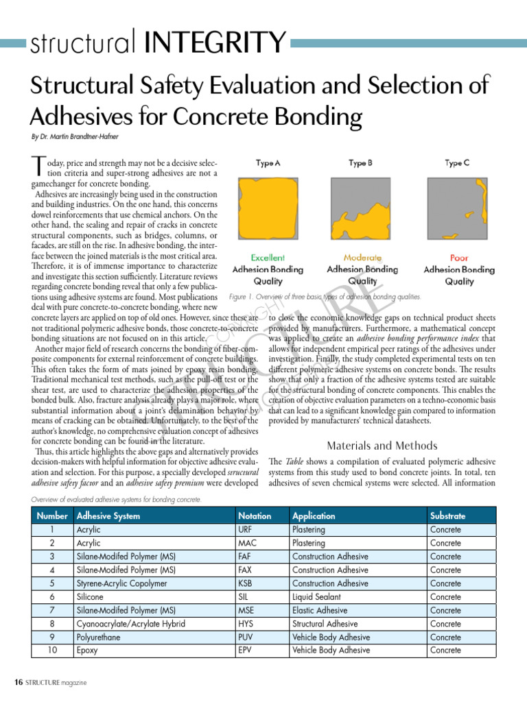 Adhesive Selection for Concrete Bonding | PDF | Adhesion | Adhesive