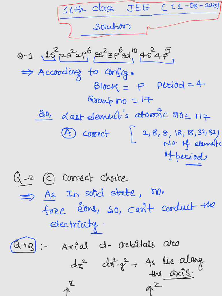 Test Solution 11th Class | PDF