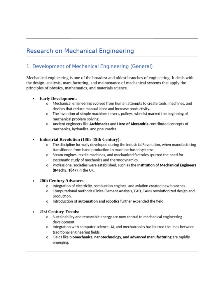History of Mechanical Engineering | PDF | Engineering | Mechanical ...