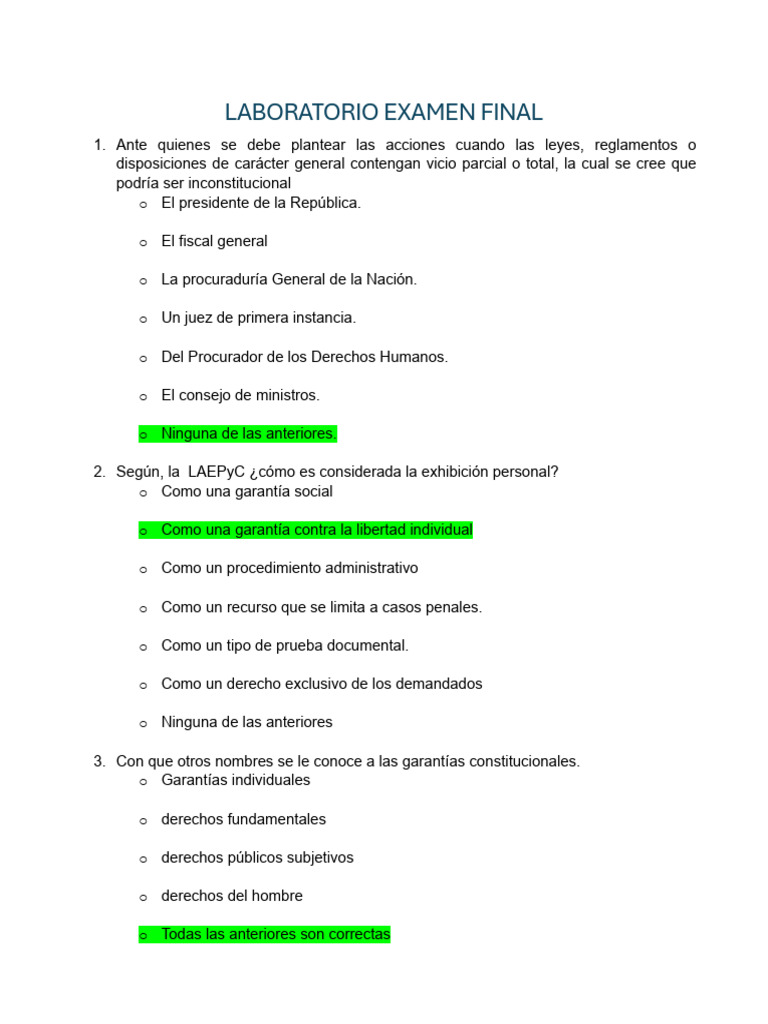 Examen Final de Derecho Constitucional | PDF | Judicaturas | Derecho ...