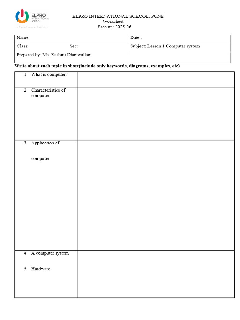 Computer System Overview Worksheet | PDF