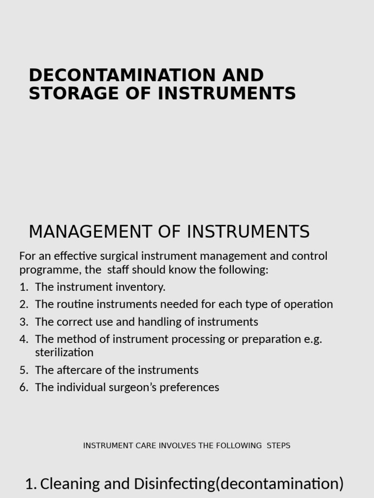 Steps for Surgical Instrument Decontamination | PDF | Sterilization ...