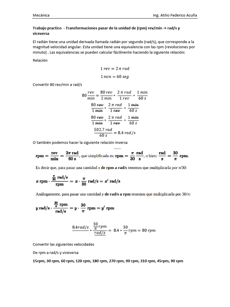 Conversiones de Rad A RPM Trabajo Practico | PDF
