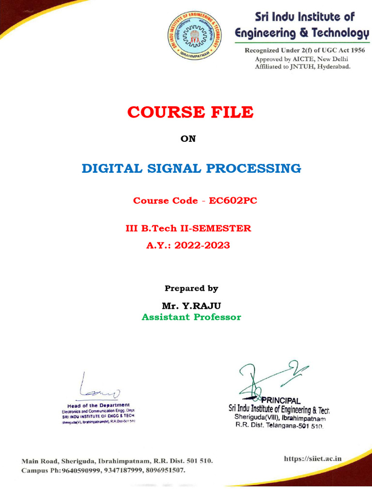 Digital Signal Processing Course Overview | PDF | Discrete Fourier ...