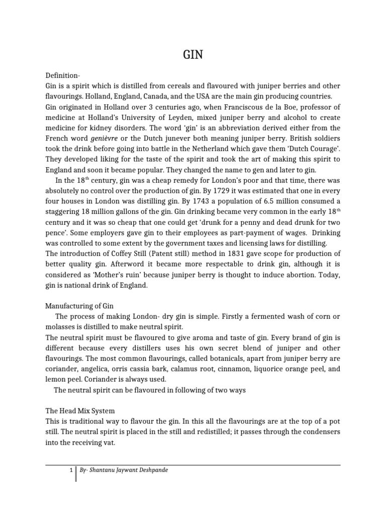 History and Types of Gin | PDF | Gin | Distillation