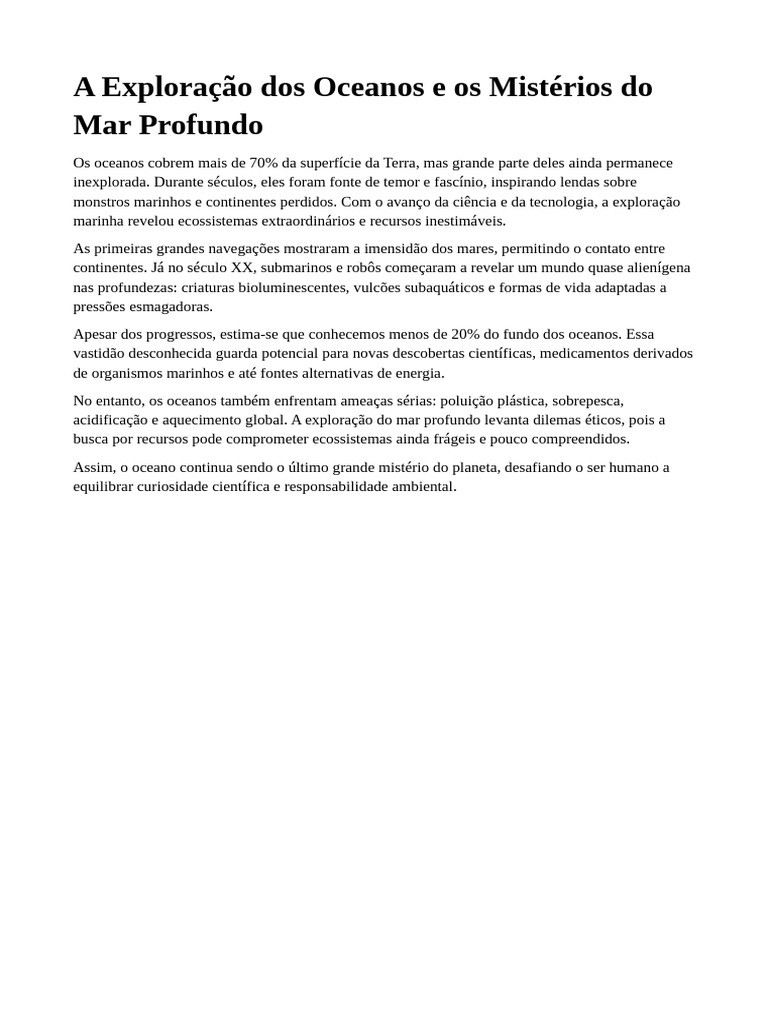 Mistérios e Desafios da Exploração Oceânica | PDF