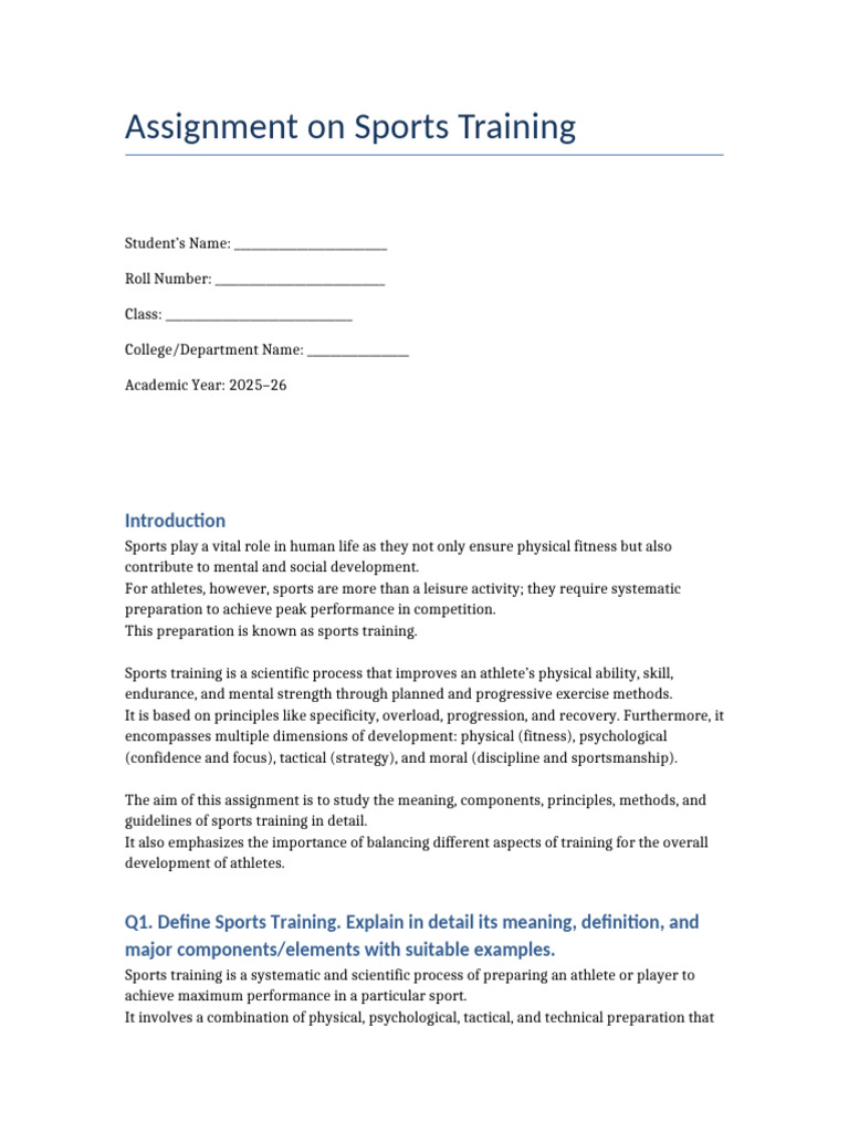 Sports Training Assignment Overview | PDF | Physical Fitness | Sports