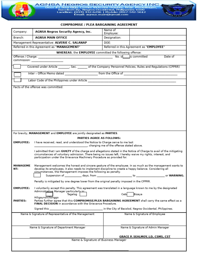 Compromise - Plea Bargaining Agreement EDIT | PDF | Plea Bargain | Justice