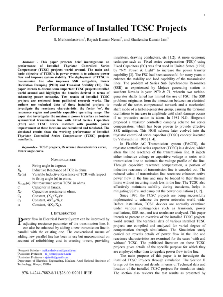 Overview of Installed TCSC Projects | PDF | Capacitor | Electric Power ...