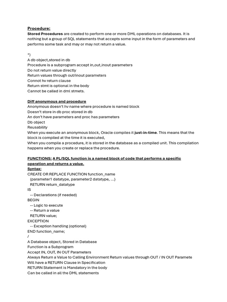 Understanding PL/SQL Procedures and Functions | PDF | Parameter ...
