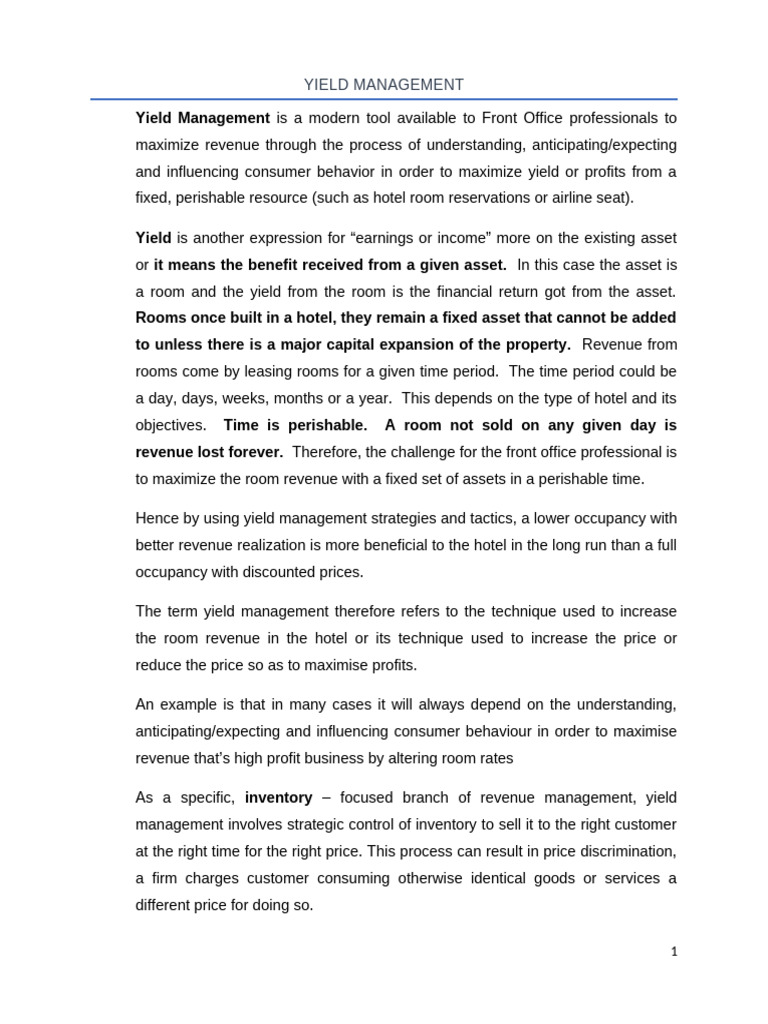 Yield Management Strategies for Hotels | PDF | Pricing | Financial ...