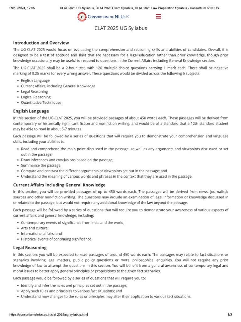 Clat Syllabus 2025 | PDF