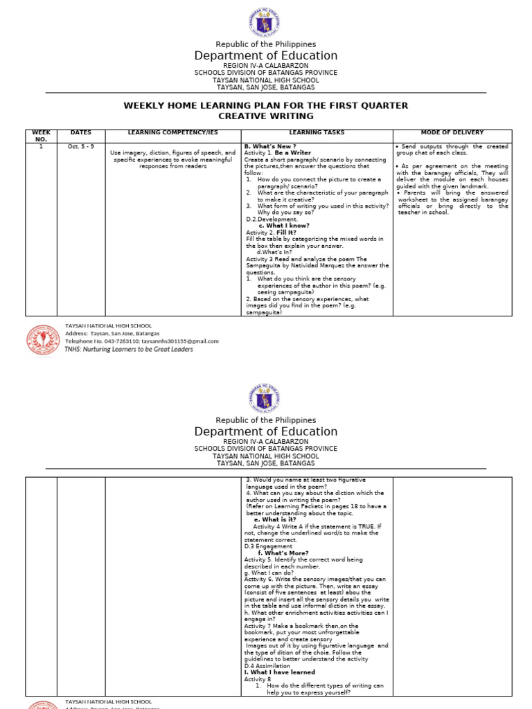 WHLP-Creative Writing - First Quarter | PDF | Poetry