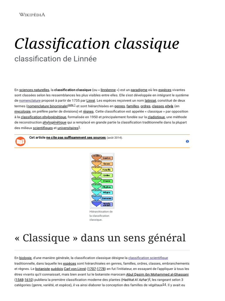 Classification classique de Linné | PDF | Taxonomie | Zoologie