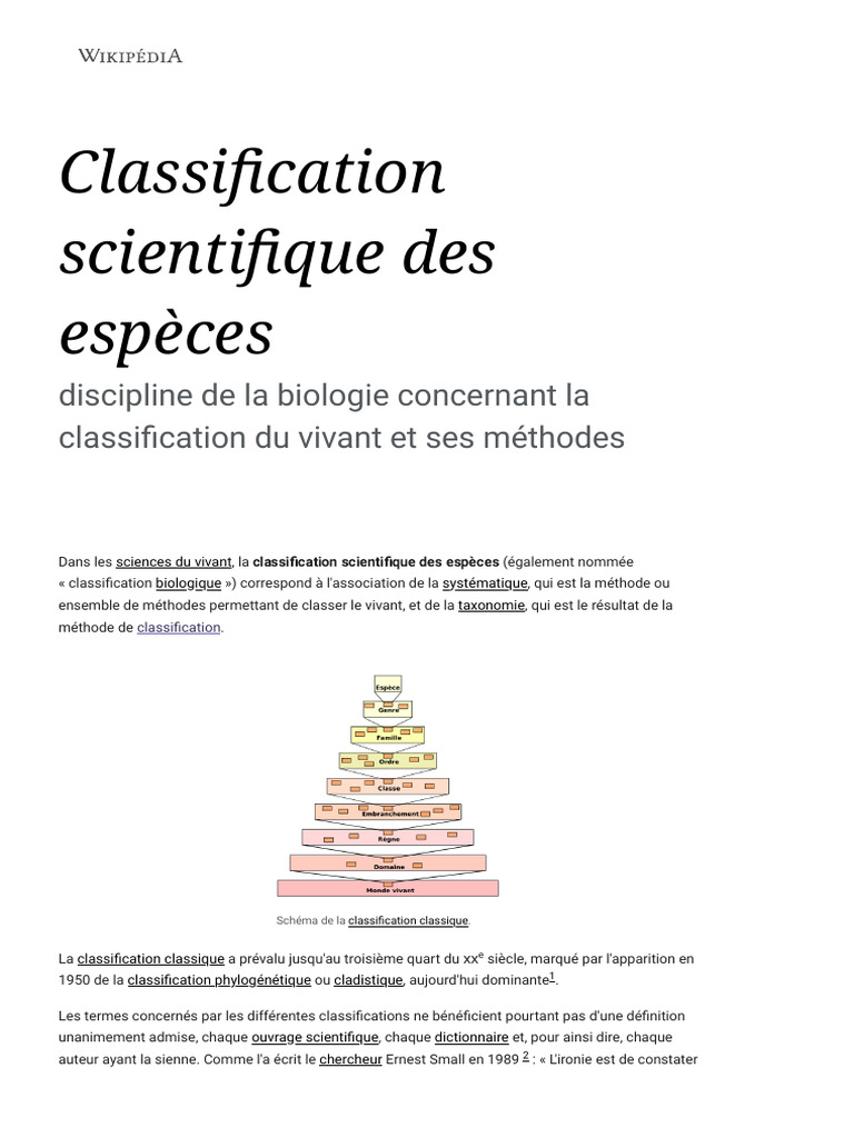 Classification scientifique des espèces | PDF | Taxonomie (Biologie ...