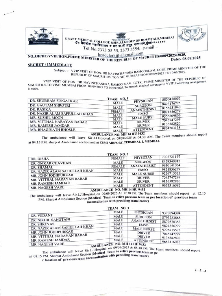 VVIP Visit Schedule for Mauritius PM | PDF