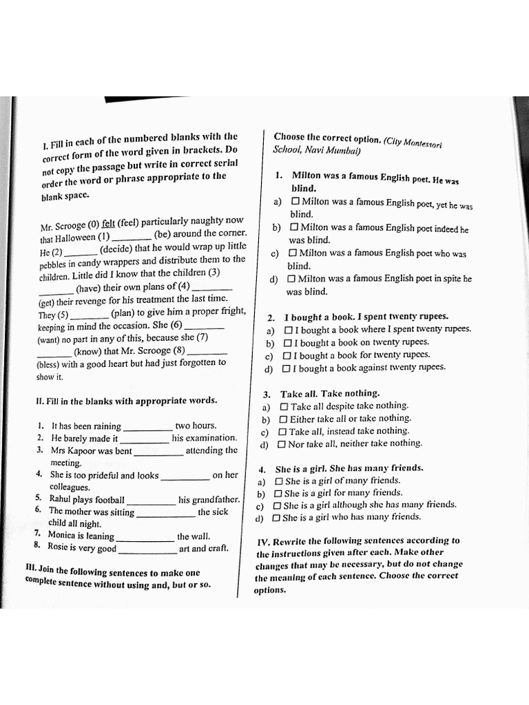 Grammar Practice Paper CL 10 | PDF