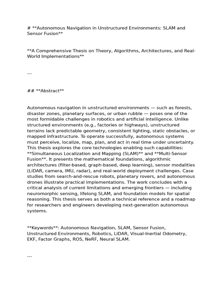 Autonomous Navigation in Unstructured Environments SLAM and Sensor Fusi ...
