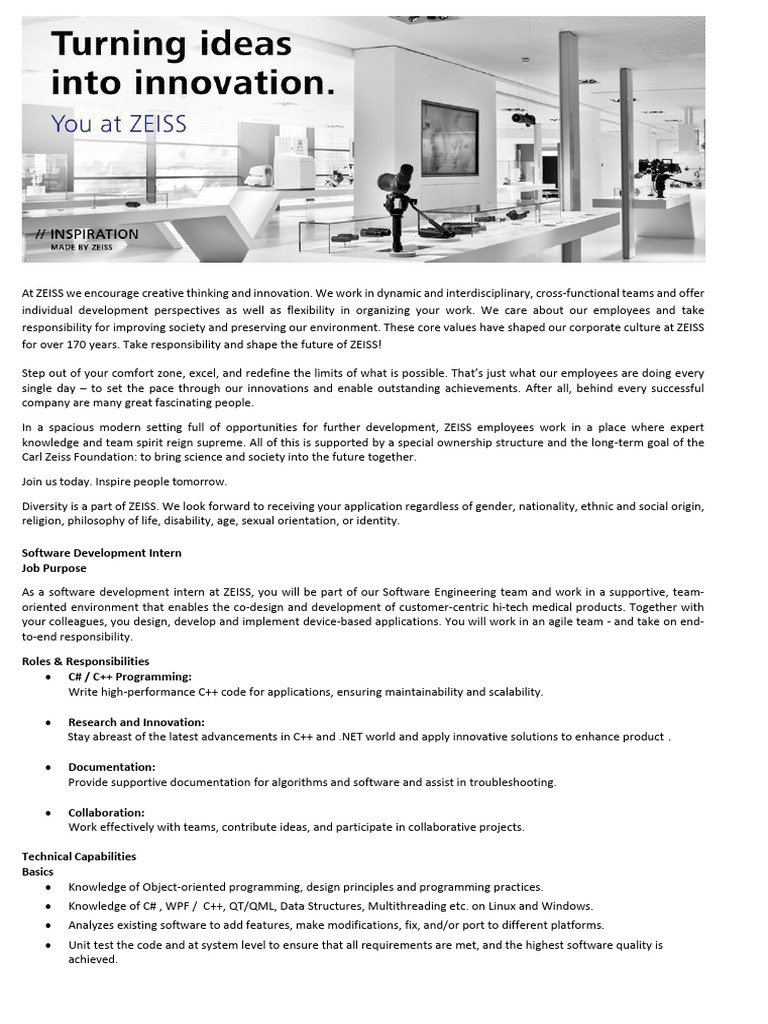 ZEISS Software Intern Opportunities | PDF | Computer Programming ...