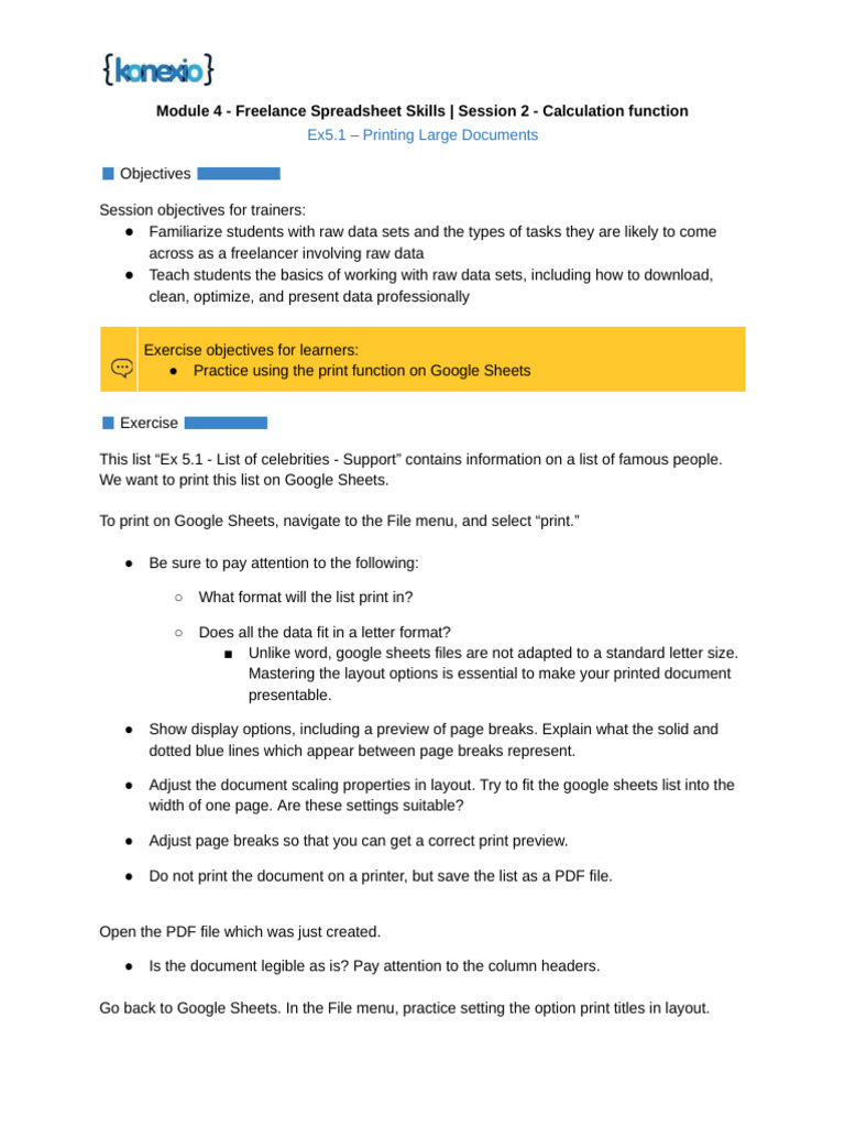 Google Sheets Printing Techniques | PDF