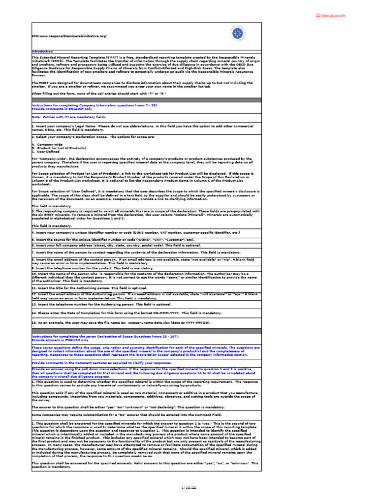 EMRT Completion Guidelines | PDF | Lithium | Graphite