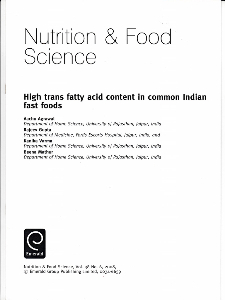 Trans Fatty Acids in Indian Fast Foods | PDF | Trans Fat | Fat