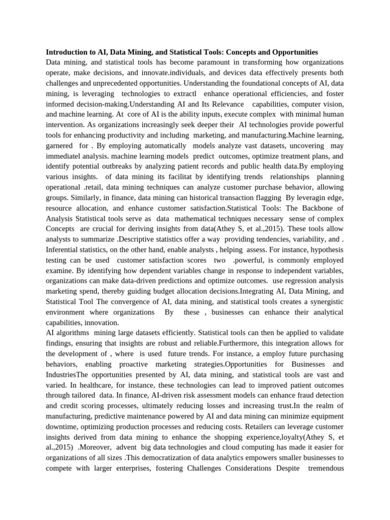 AI, Data Mining & Statistical Tools Overview | PDF | Artificial ...
